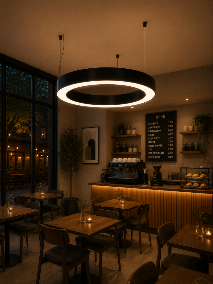 Halka LED Avize Yuvarlak Simit Dekoratif Linear Sarkıt Aydınlatma Salon ve Ofis İçin
