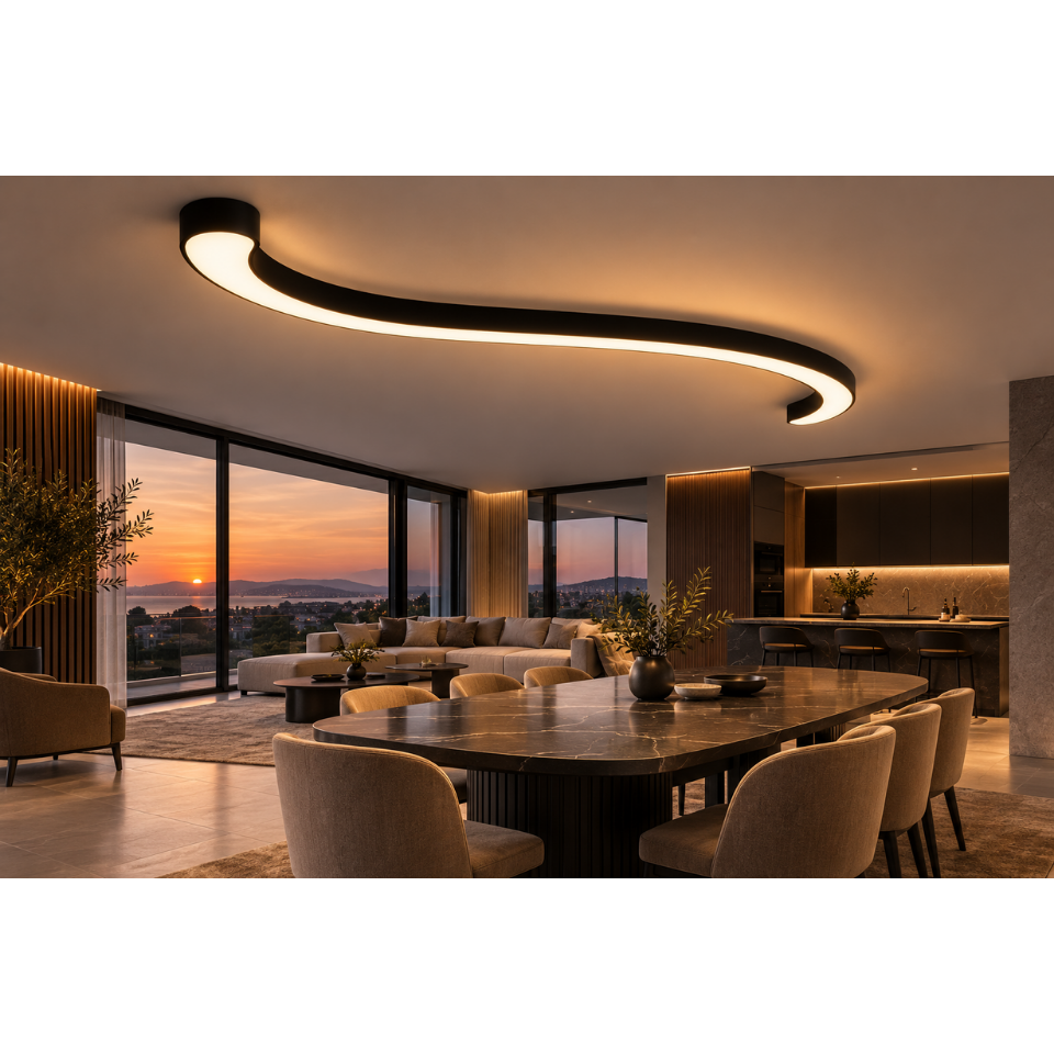 Restoran iç mekânında katmanlı LED aydınlatma