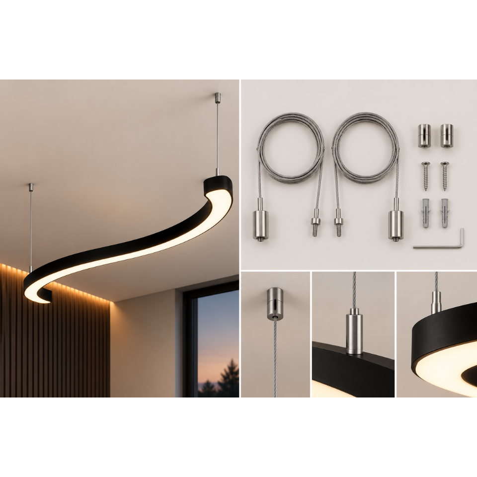 Kavisli LED avize için çelik askı kiti