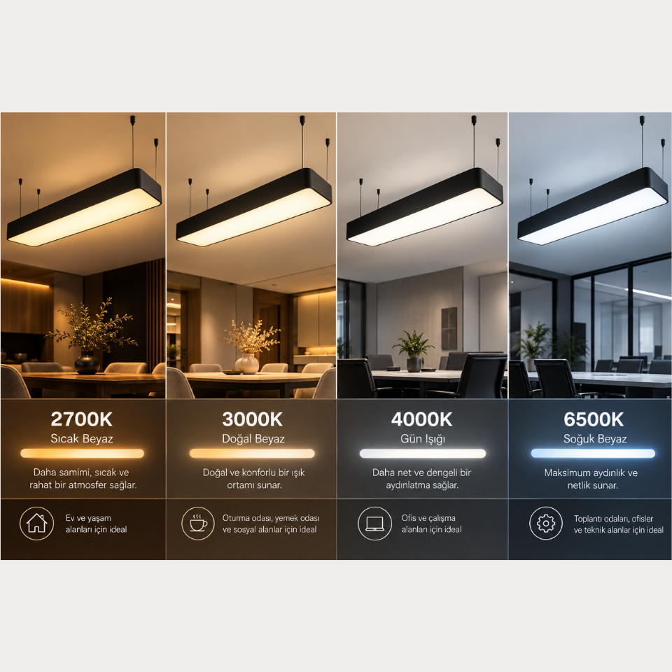 Farklı renk sıcaklıklarında LED linear aydınlatma karşılaştırması
