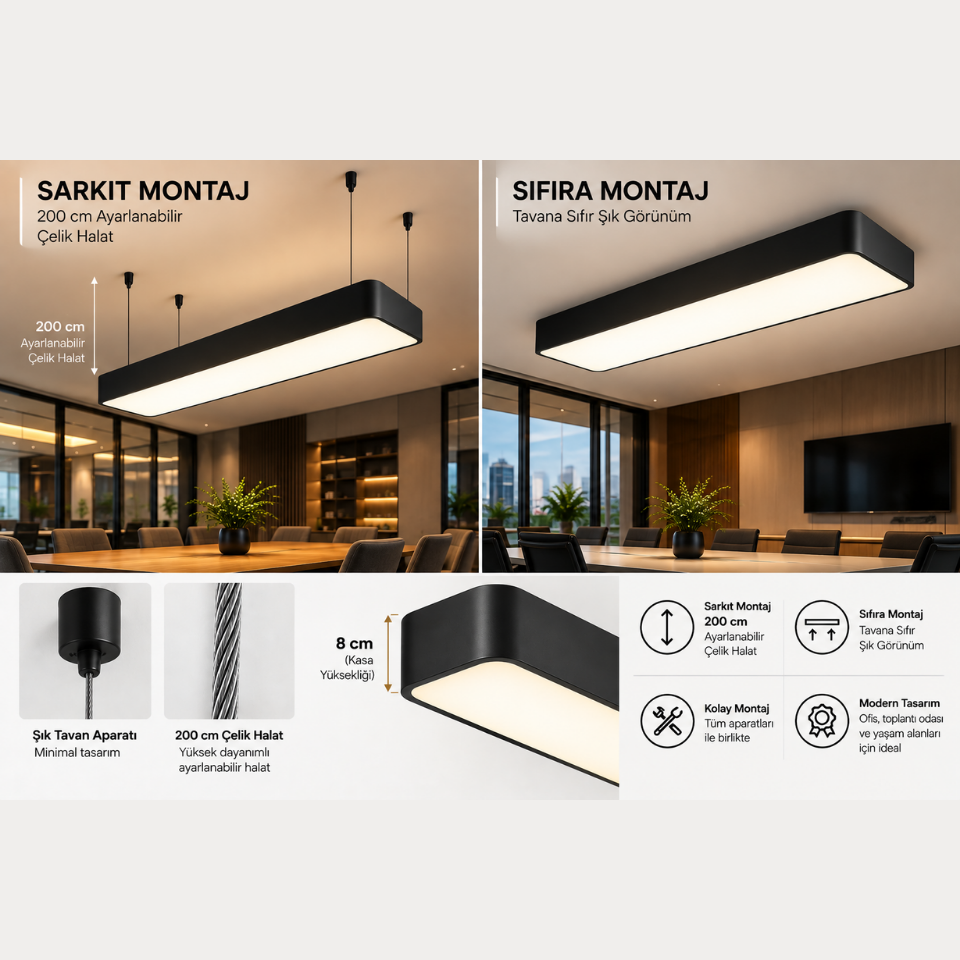 Sıva üstü ve sarkıt montajlı LED linear armatür karşılaştırması