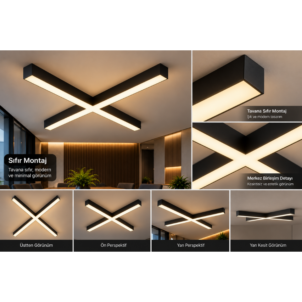 Sıfır tavan ve sarkıt montajlı X model LED avize