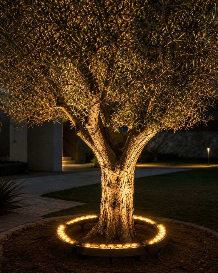 Led Halka Palmiye Ağaç Aydınlatma Armatürü IP68 Su Korumalı AMBER - 40 CM - KAZIKSIZ