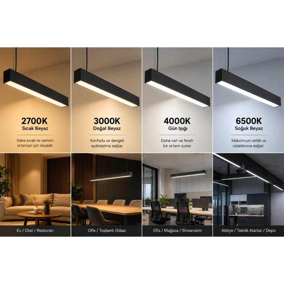 2700K 3000K 4000K ve 6500K LED renk sıcaklığı karşılaştırması