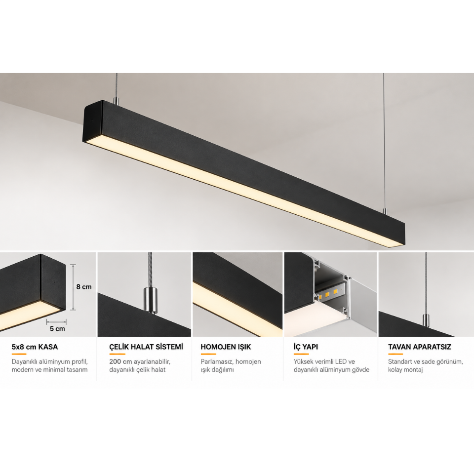 Farklı uzunluklarda modern LED sarkıt linear armatür