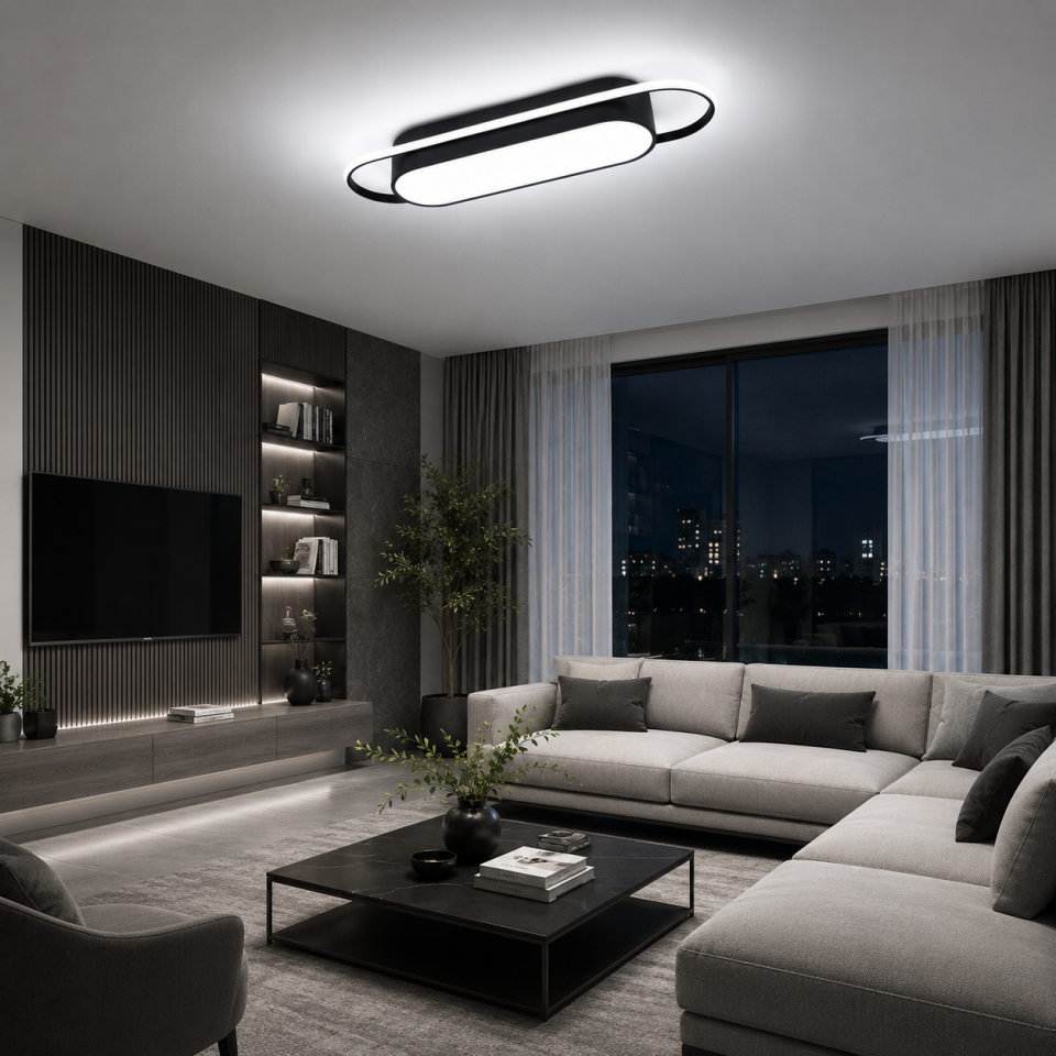 DURU Modern LED Plafonyer Tavan Aydınlatma Siyah Kasa 3 Renk Modlu