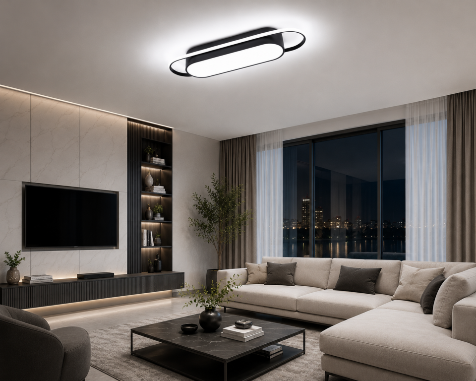 DURU Modern LED Plafonyer Tavan Aydınlatma Siyah Kasa 3 Renk Modlu