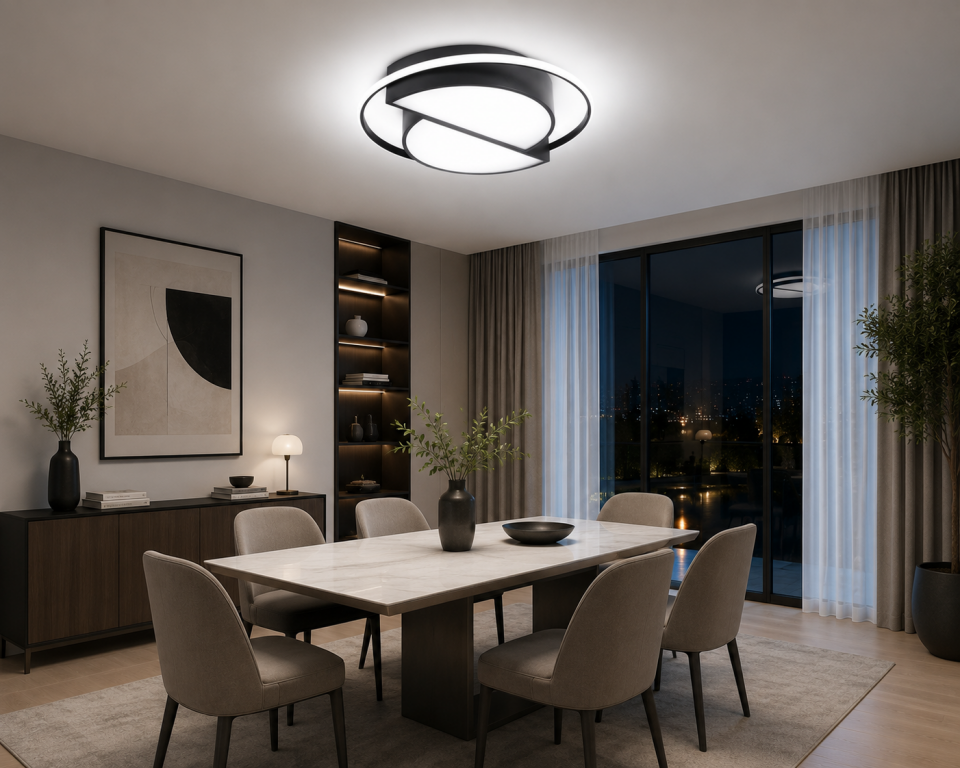 YANKI Modern LED Plafonyer Tavan Aydınlatma 90W Siyah Kasa 3 Renk Modlu 52 CM