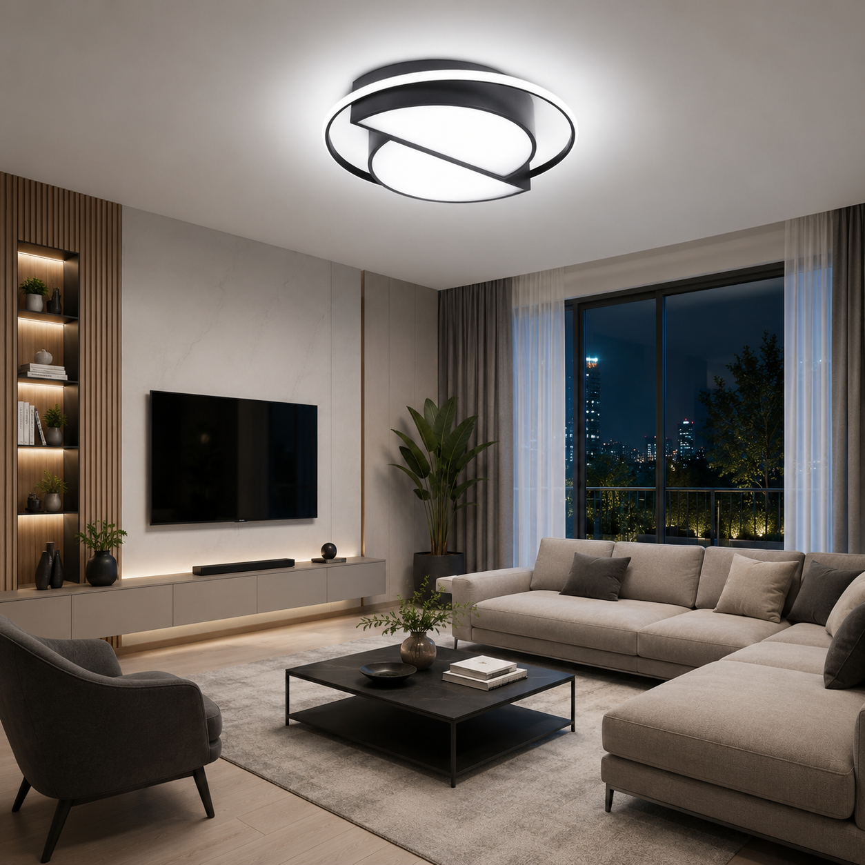 YANKI Modern LED Plafonyer Tavan Aydınlatma 90W Siyah Kasa 3 Renk Modlu 52 CM