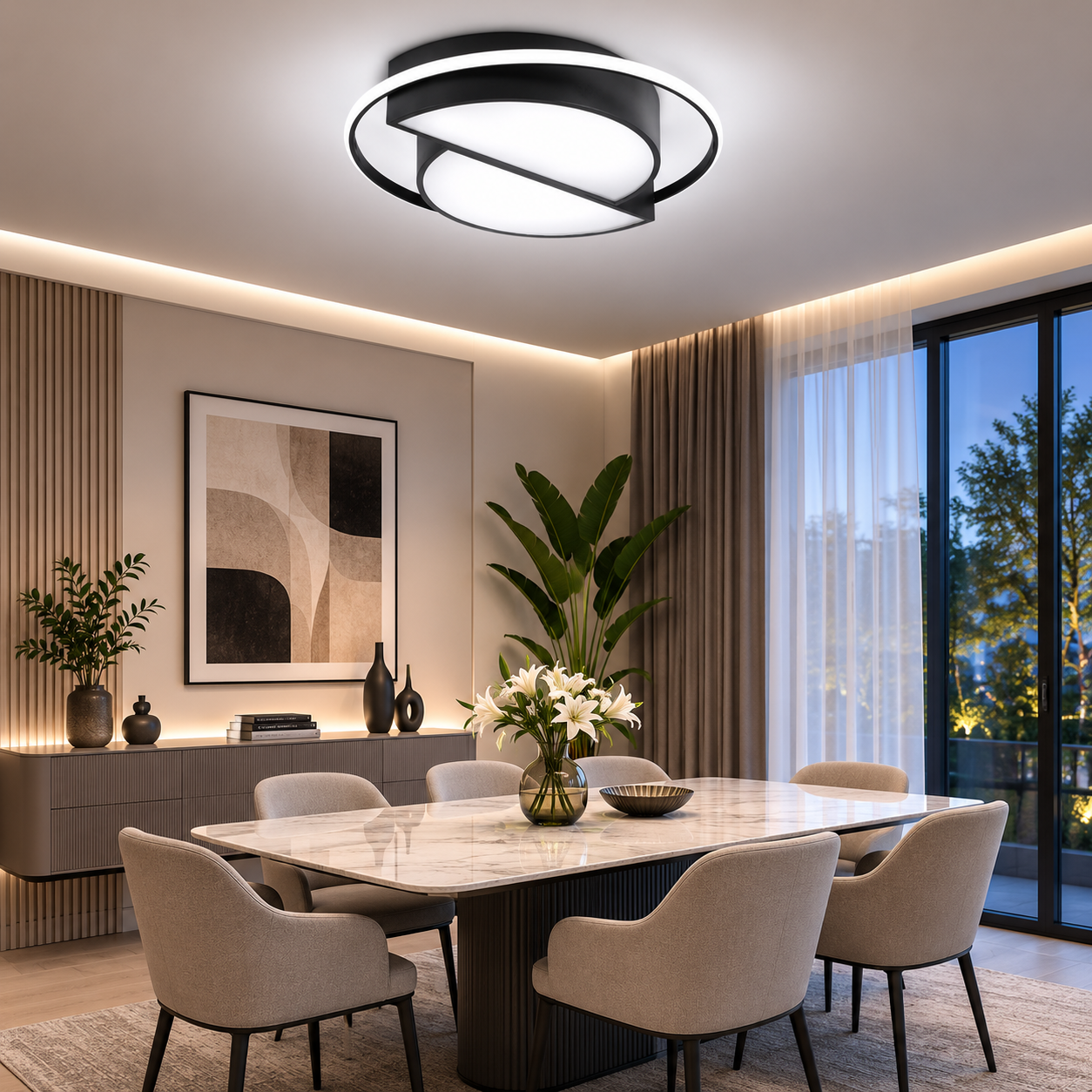 YANKI Modern LED Plafonyer Tavan Aydınlatma 90W Siyah Kasa 3 Renk Modlu 52 CM