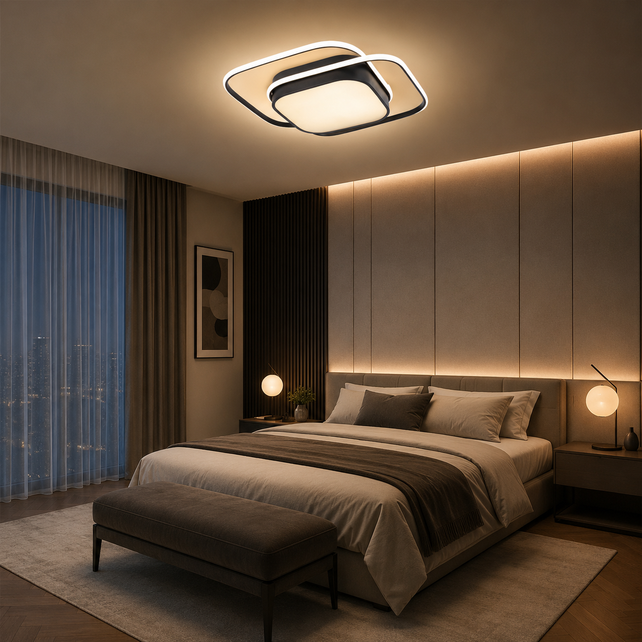 YUVA Modern Kare LED Plafonyer Tavan Aydınlatma 90W Siyah Kasa 3 Renk Modlu 55 CM
