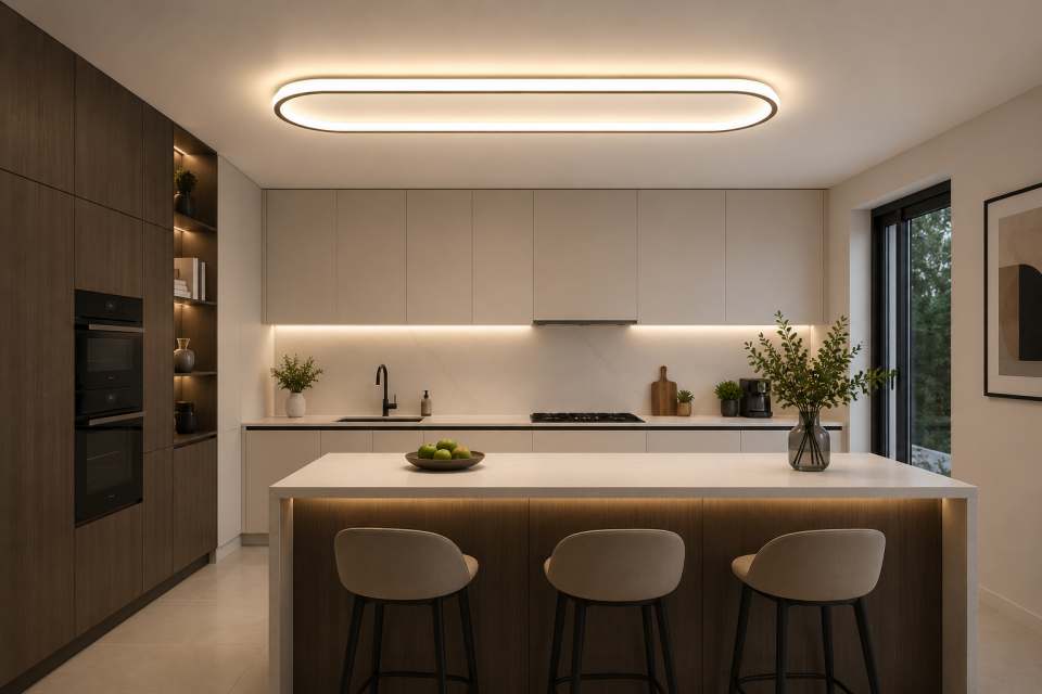 AKIŞ Modern Oval LED Plafonyer Tavan Aydınlatma 110W Siyah Kasa 3 Renk Modlu 20x80 CM