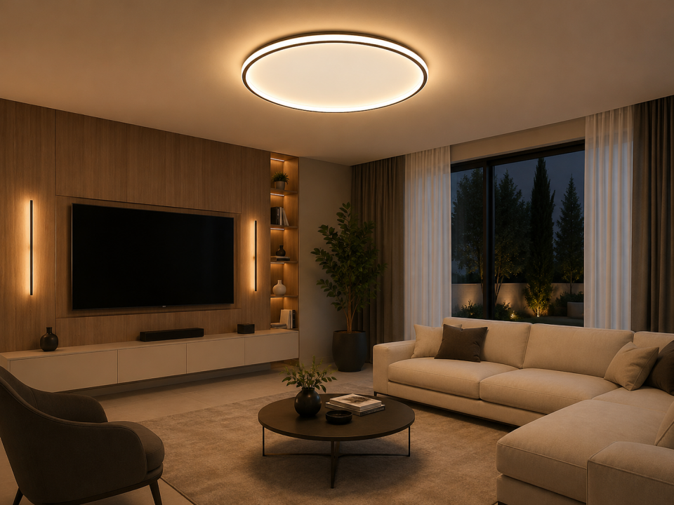 NİDA Modern Yuvarlak LED Plafonyer Tavan Aydınlatma 60W Siyah Kasa 3 Renk Modlu 40 CM
